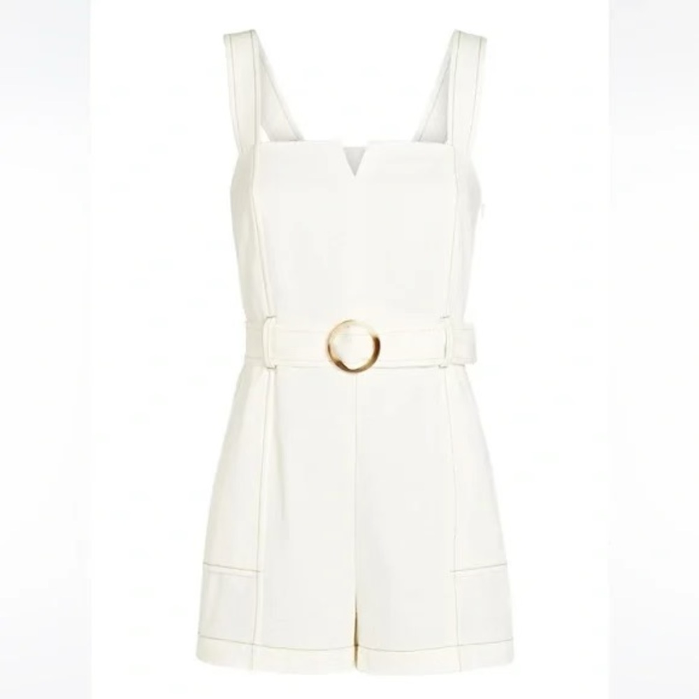 INTERMIX Women’s Stefania Belted White Twill Gameday Mini Romper